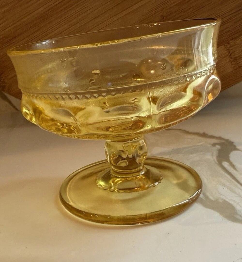 Indiana Colony Thumbprint Yellow Kings Crown Sherbet Footed Dessert Dish 3x4